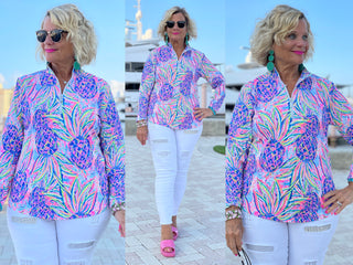 PINK PINEAPPLE DREAM ZIPPER TOP
