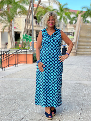 SEASIDE BLUES RUFFLE MAXI DRESS