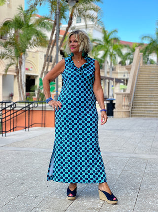SEASIDE BLUES RUFFLE MAXI DRESS