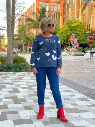 NAVY HEART CHENILLE SWEATER