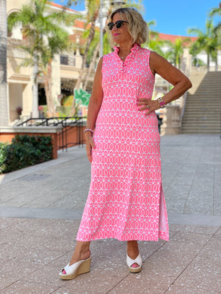 CANDY PINK RUFFLE MAXI DRESS - Cathys Place