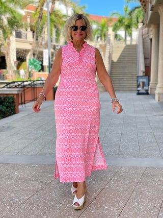 CANDY PINK RUFFLE MAXI DRESS - Cathys Place