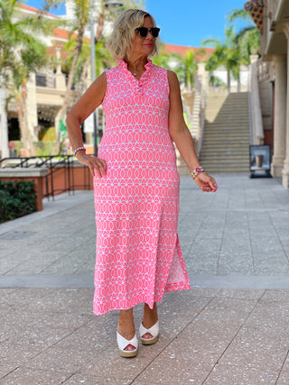 CANDY PINK RUFFLE MAXI DRESS - Cathys Place