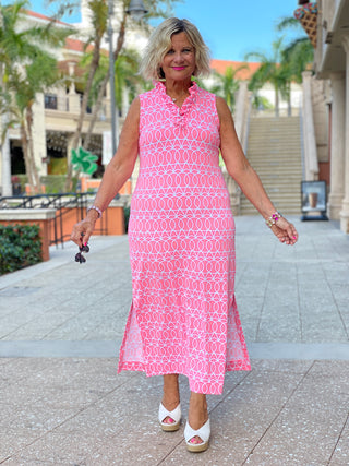 CANDY PINK RUFFLE MAXI DRESS - Cathys Place