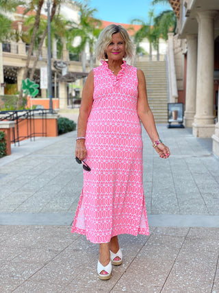 CANDY PINK RUFFLE MAXI DRESS - Cathys Place