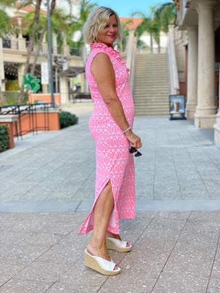 CANDY PINK RUFFLE MAXI DRESS - Cathys Place