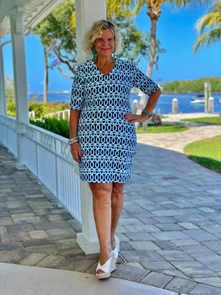 MELINA  BLUE ELBOW SLEEVE DRESS