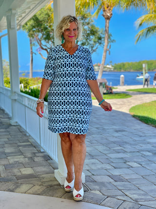 MELINA  BLUE ELBOW SLEEVE DRESS