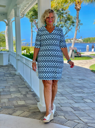 MELINA  BLUE ELBOW SLEEVE DRESS