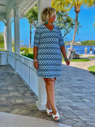 MELINA  BLUE ELBOW SLEEVE DRESS