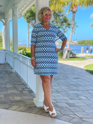 MELINA  BLUE ELBOW SLEEVE DRESS
