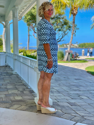 MELINA  BLUE ELBOW SLEEVE DRESS