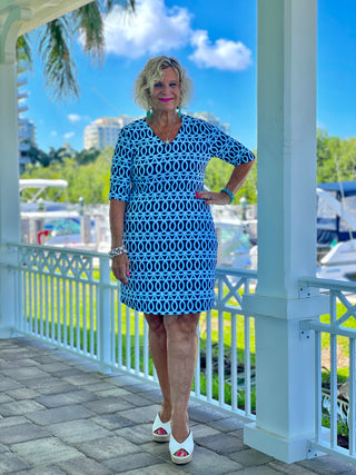 MELINA  BLUE ELBOW SLEEVE DRESS