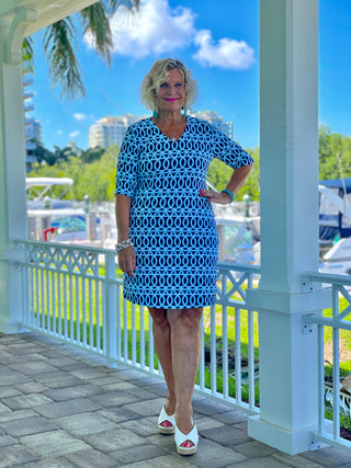 MELINA  BLUE ELBOW SLEEVE DRESS