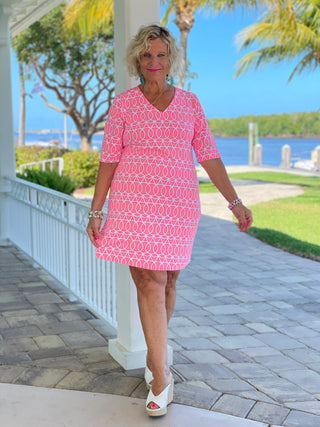 CANDY PINK ELBOW SLEEVE DRESS