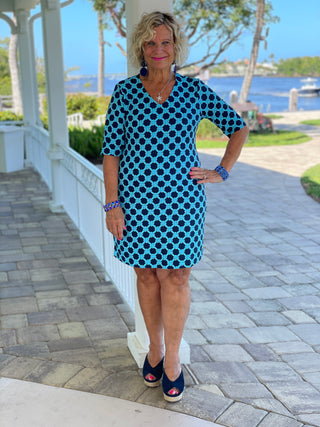 SEASIDE BLUE ELBOW SLEEVE DRESS