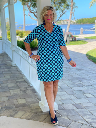 SEASIDE BLUE ELBOW SLEEVE DRESS