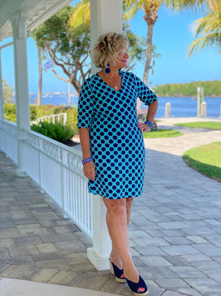 SEASIDE BLUE ELBOW SLEEVE DRESS
