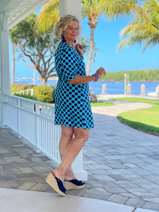 SEASIDE BLUE ELBOW SLEEVE DRESS