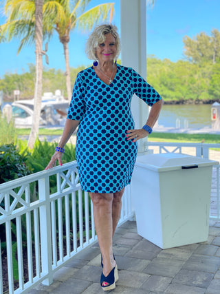 SEASIDE BLUE ELBOW SLEEVE DRESS