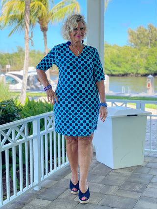 SEASIDE BLUE ELBOW SLEEVE DRESS
