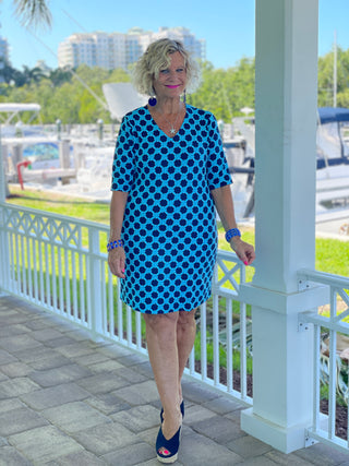 SEASIDE BLUE ELBOW SLEEVE DRESS