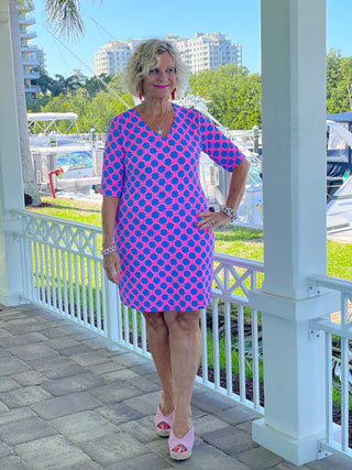 PINK SPADE ELBOW SLEEVE DRESS