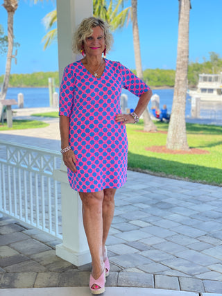 PINK SPADE ELBOW SLEEVE DRESS