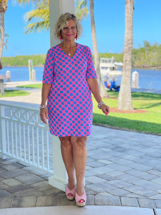 PINK SPADE ELBOW SLEEVE DRESS
