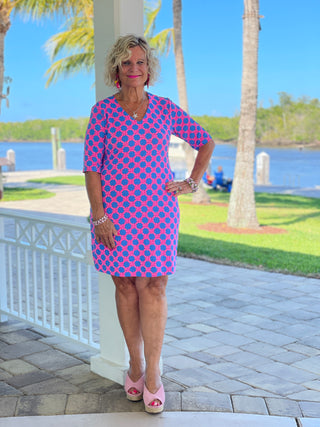 PINK SPADE ELBOW SLEEVE DRESS