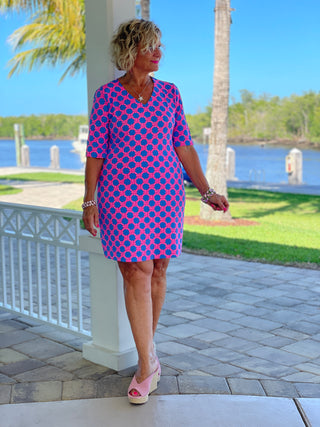 PINK SPADE ELBOW SLEEVE DRESS