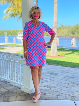 PINK SPADE ELBOW SLEEVE DRESS