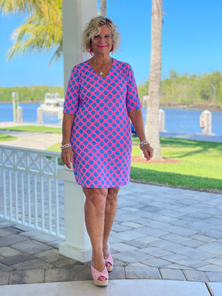 PINK SPADE ELBOW SLEEVE DRESS