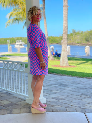 PINK SPADE ELBOW SLEEVE DRESS