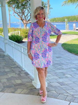 PINK PINEAPPLE ELBOW SLEEVE DRESS