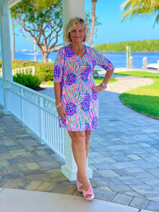 PINK PINEAPPLE ELBOW SLEEVE DRESS