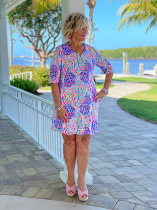PINK PINEAPPLE ELBOW SLEEVE DRESS