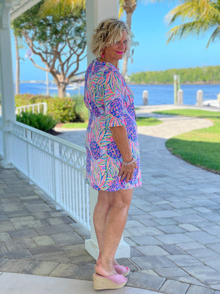 PINK PINEAPPLE ELBOW SLEEVE DRESS