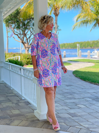 PINK PINEAPPLE ELBOW SLEEVE DRESS