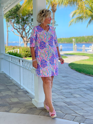 PINK PINEAPPLE ELBOW SLEEVE DRESS