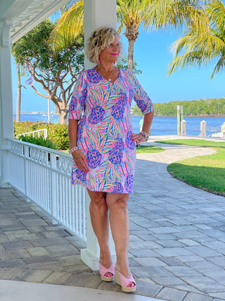 PINK PINEAPPLE ELBOW SLEEVE DRESS