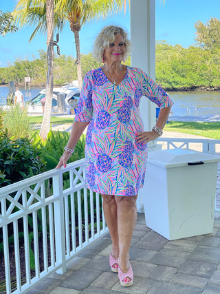 PINK PINEAPPLE ELBOW SLEEVE DRESS