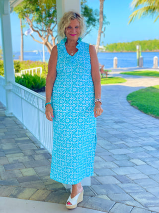 OCEAN MILE BLUE  RUFFLE MAXI