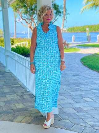 OCEAN MILE BLUE  RUFFLE MAXI