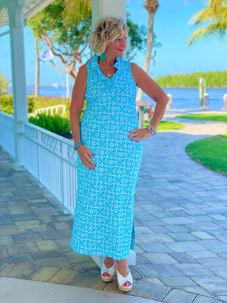 OCEAN MILE BLUE  RUFFLE MAXI