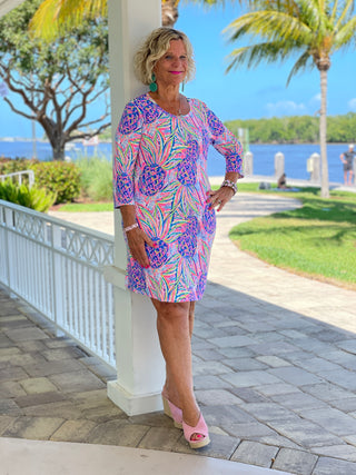 PINK PINEAPPLE DREAM SLEEVE DRESS