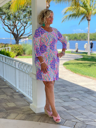 PINK PINEAPPLE DREAM SLEEVE DRESS