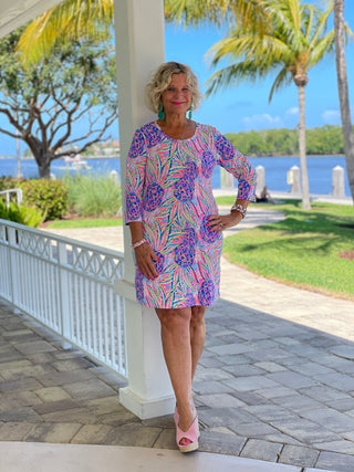PINK PINEAPPLE DREAM SLEEVE DRESS