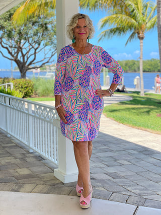 PINK PINEAPPLE DREAM SLEEVE DRESS