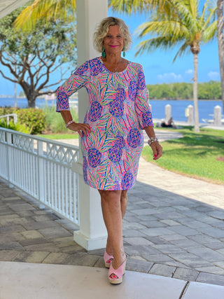 PINK PINEAPPLE DREAM SLEEVE DRESS